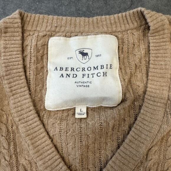 Vintage Y2K Abercrombie & Fitch Cable Knit Brown V-Neck Pullover Sweater Women L - Picture 3 of 5